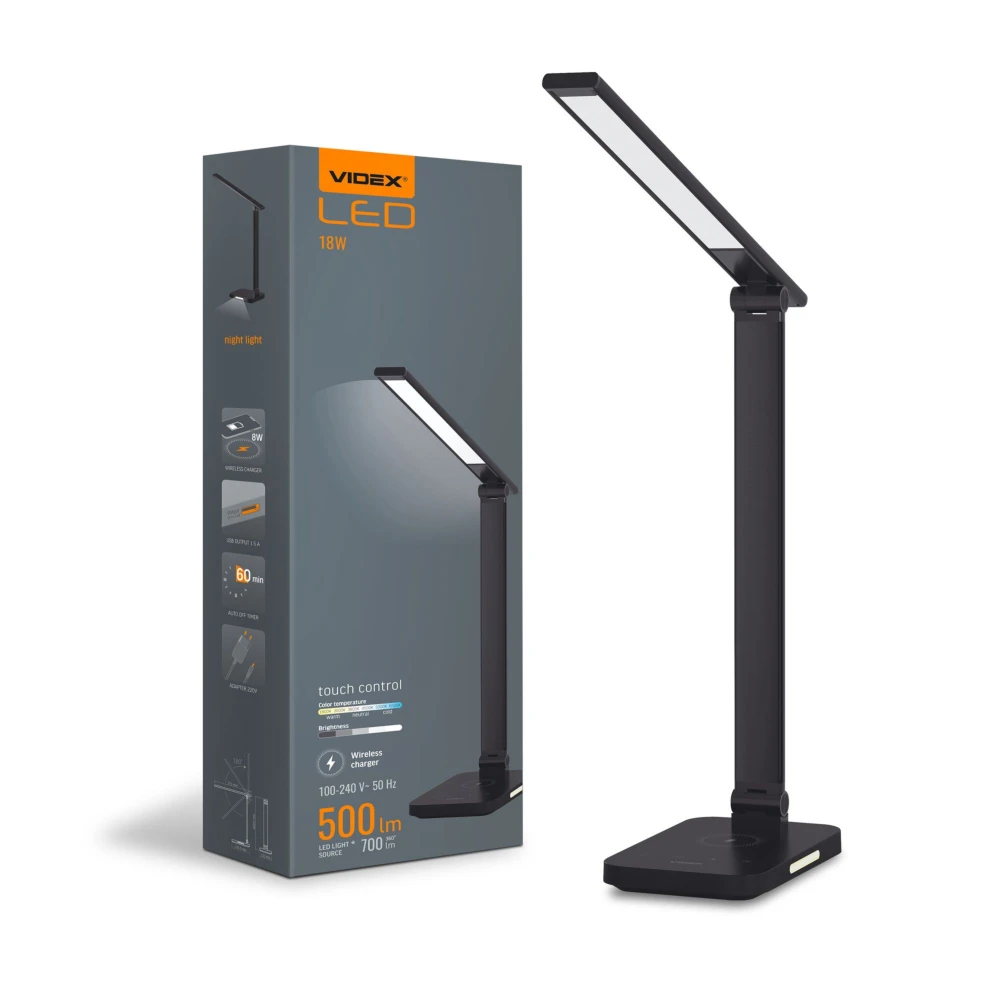 18w Led Skrivebordslampe Med Trådløs Opladning 700lm Trins Dæmpbar Cct Justerbar Sort Flicker Free Dæmpbar : Dæmpbar Kulør : Ekstra Varm