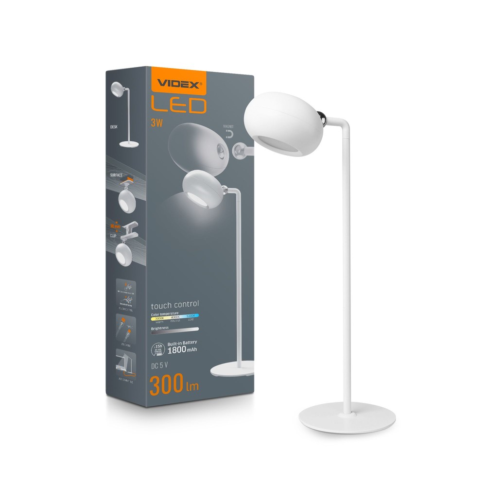 Genopladelig Led Skrivebordslampe 300lm Trin Dæmpbar Cct Usb Inkl Magnetisk Fod Dæmpbar : Step Kulør : Neutral