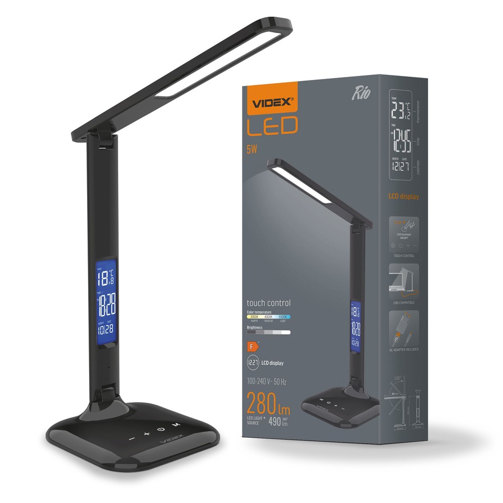 Led Dæmpbar Skrivebordslampe Sort Trin Cct Display Med Temp Touch Styring Dæmpbar : Step Kulør : Neutral