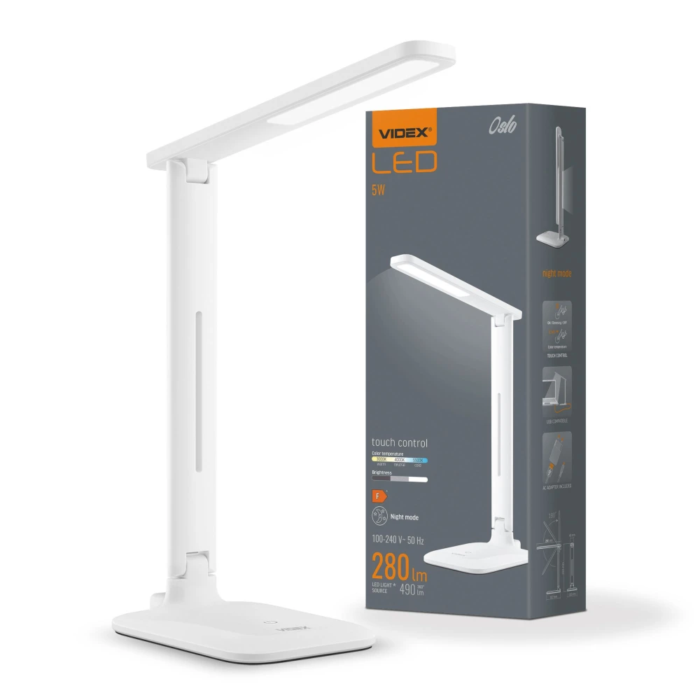 Oslo Led Skrivebordslampe Trin Dæmpbar Hvid Cct 280lm Ip20 Indendørs Dæmpbar : Step Kulør : Neutral