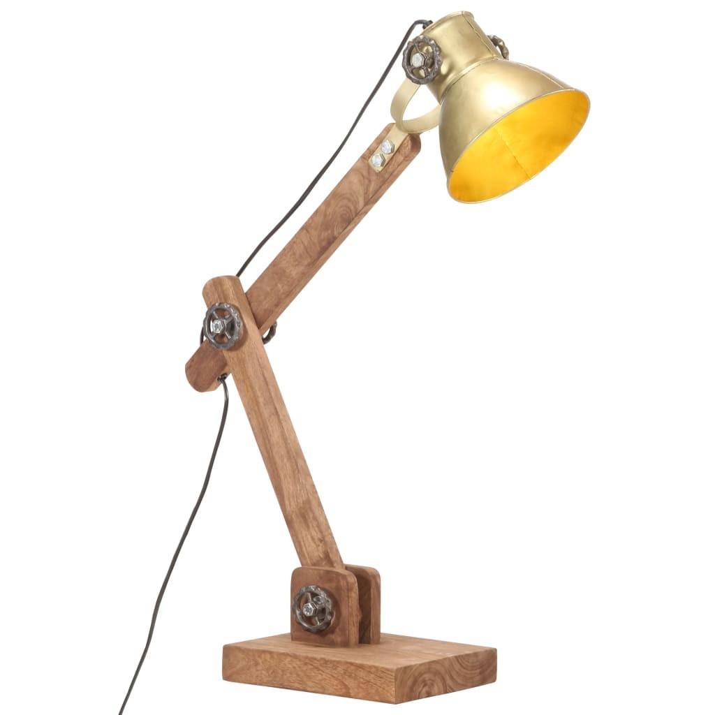 Industriel Skrivebordslampe Mangotræ Med Messingfarvet Skærm E27