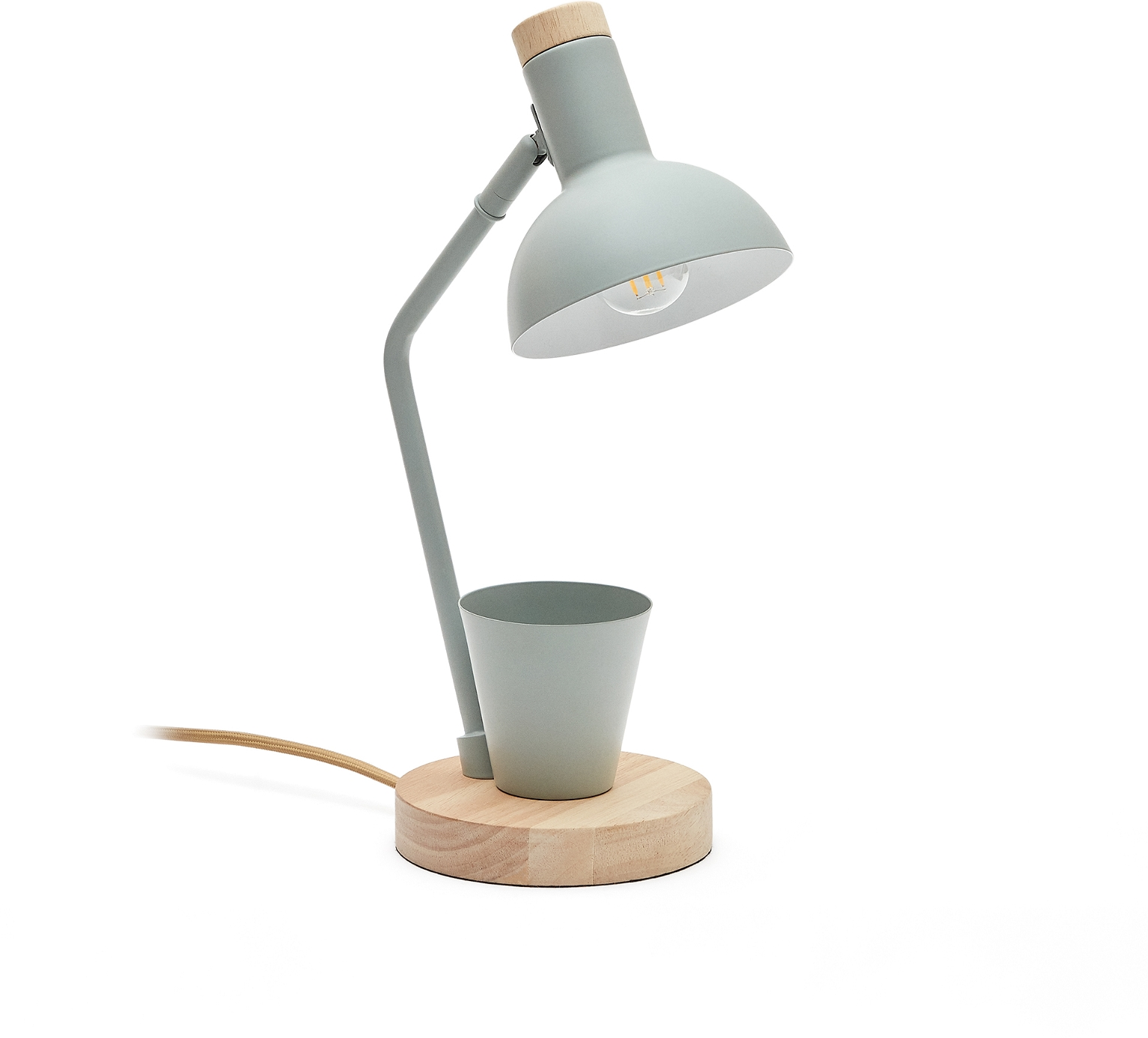 Bordlampe Skrivebordslampe Kave Home Katia Rustik Grøn Jern Gummitræ Med Led Arm Blyantholder H37