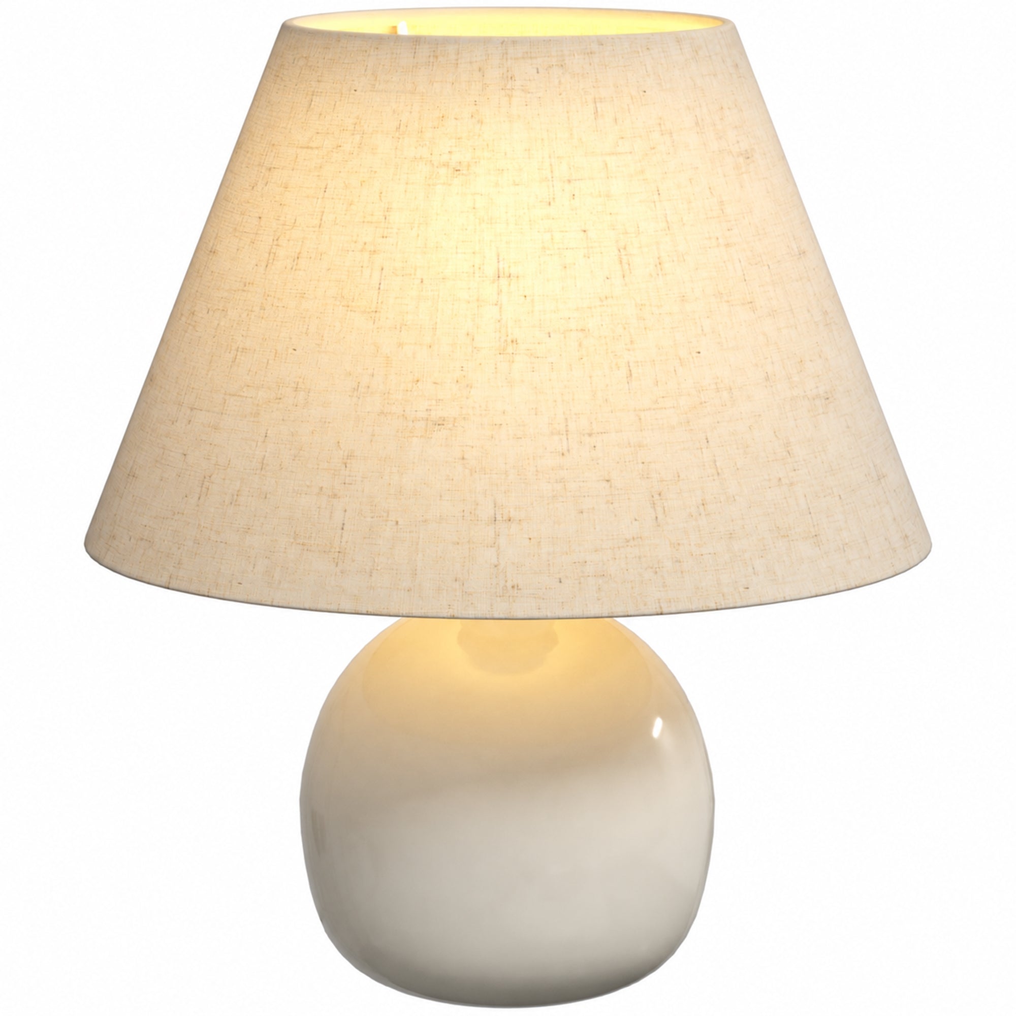 Bordlampe Vintage Sengelampe Skrivebordslampe Med Keramisk Fod Linnedskærm E27 Fatning